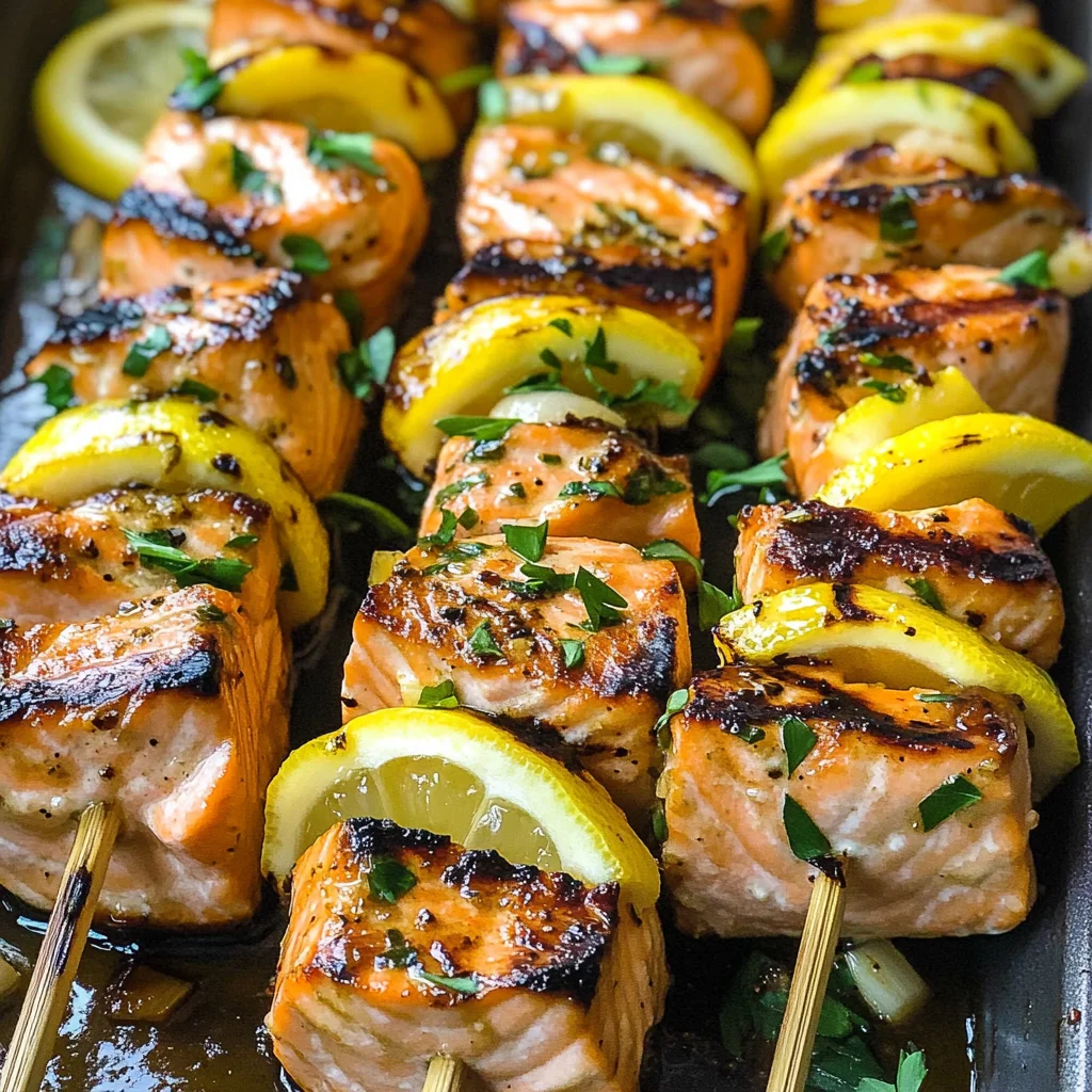 Grilled Salmon Skewers with Garlic and Dijon