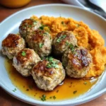 Apple Chicken Meatballs with Spiced Sweet Potatoes