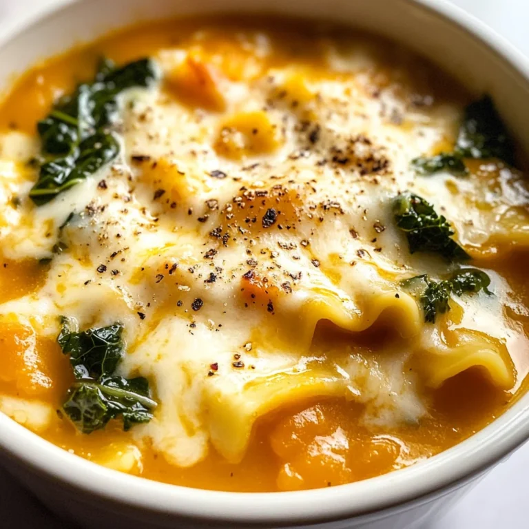 Butternut Squash Lasagna Soup with Kale & Mozzarella