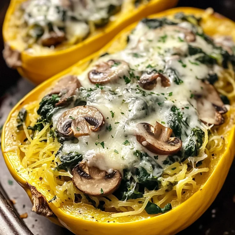 Creamy Spinach and Mushroom Stuffed Spaghetti Squash