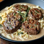 Creamy beef Tenderloin Medallions with Orzo