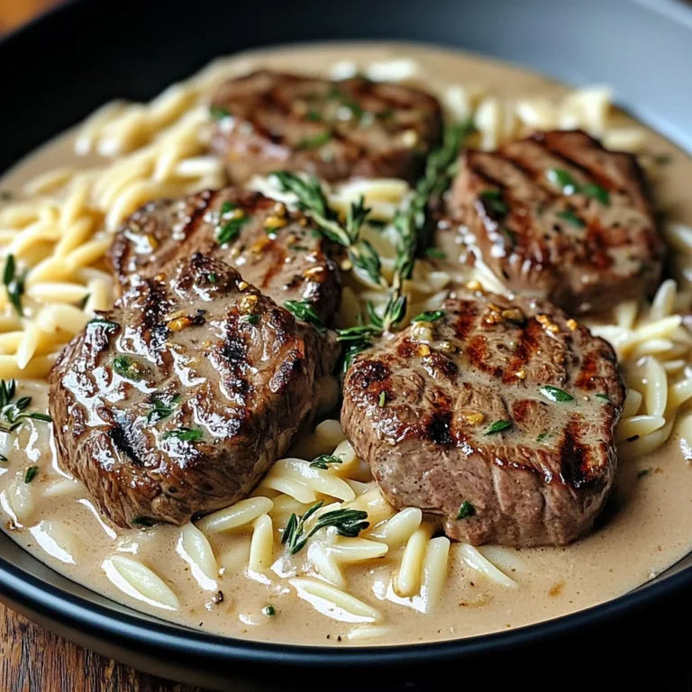 Creamy beef Tenderloin Medallions with Orzo